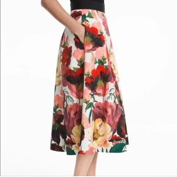 White House Black Market Floral Watercolor Formal Full Midi Skirt - Size 4 - Picture 9 of 14